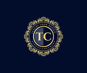 TC Initial Monogram - Gold Calligraphic Vector Image