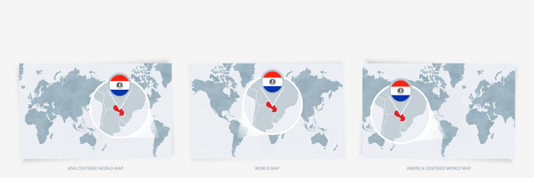 three versions world map with enlarged vector image