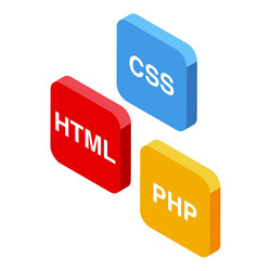 html css and php buttons representing front end vector image