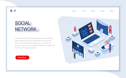 Social network isometric landing page internet vector