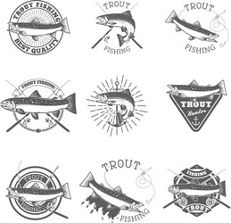 Trout Fishing Labels & Emblems Vector Image