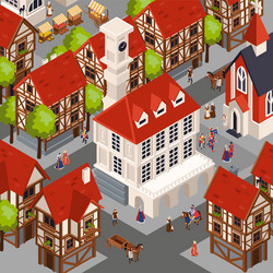 Medieval architecture isometric background Vector Image