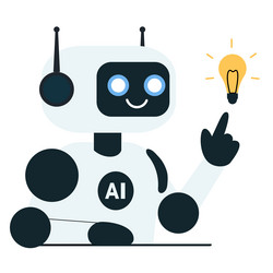 robot points to the light bulb and develops vector image