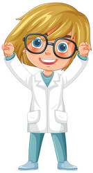 happy scientist in lab coat with raised arms vector image