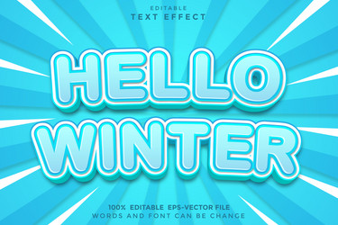 hello winter editable text effect 3d cartoon style vector image