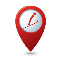 Map pointer with ski springboard icon vector