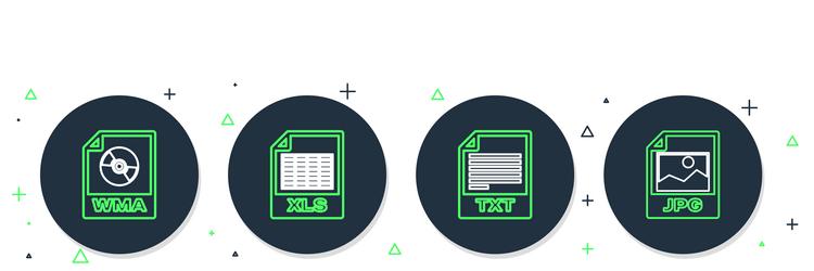 set line xls file document txt wma and jpg icon vector image