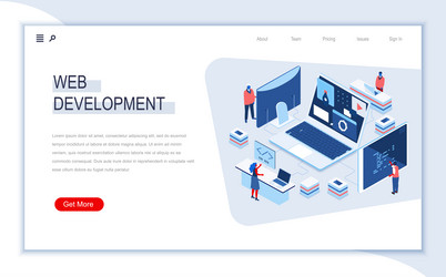 web development isometric landing page responsive vector