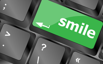 computer keyboard with smile words on key vector