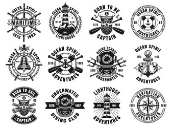 Nautical Emblems & Logos Set Vector Image