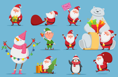 Cute Christmas Characters - Santa, Penguins, & Mor Vector Image