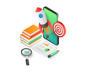 Flat 3d isometric concept of educational online vector