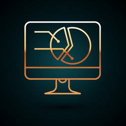 gold line computer monitor with graph chart icon vector image