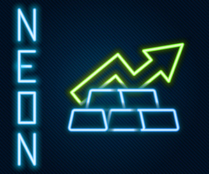 Glowing neon line finance growth chart arrow vector