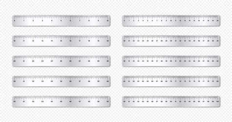 Realistic various brushed metal rulers Royalty Free Vector