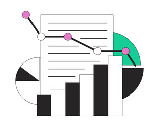 Sales growth planning flat line color icon vector