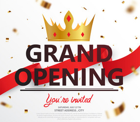 Grand opening card design with gold ribbon vector