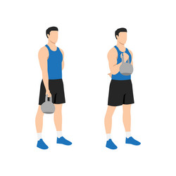 man doing bicep curl with kettlebell exercise vector image