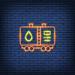 Oil tank petroleum wagon with fuel neon vector