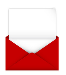 realistic open red envelope with a sheet paper vector