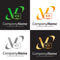 programming code and computer monitor logo vector