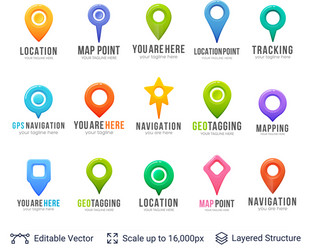 set of map location pointers vector image