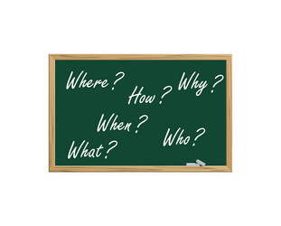 Where when what who why how written on blackboard Vector Image