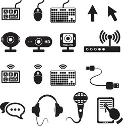 set of computers and hardware icons vector image