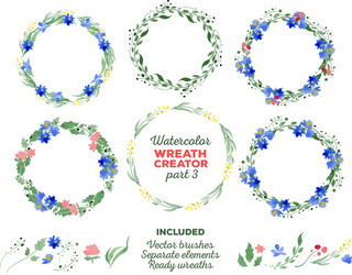 Watercolor Floral Wreaths & Elements Vector Image