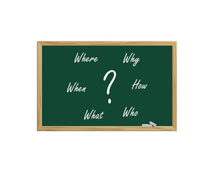 Where when what who why how written on blackboard Vector Image