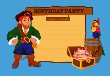 birthday party invitation card with pirate vector