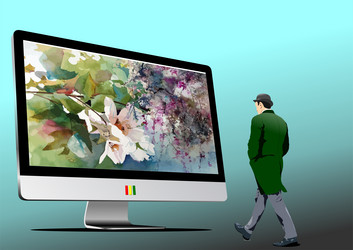 flat computer monitor and walking man display 3d vector