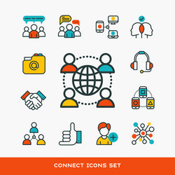 thin lines connection icons outline set of big vector image