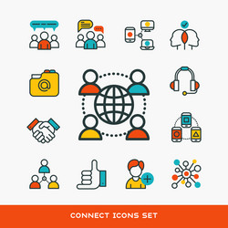 Thin lines connection icons outline set of big vector