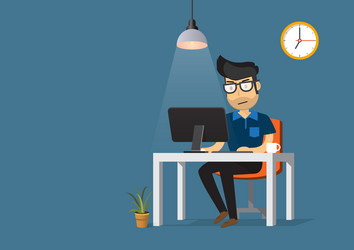 man working on desktop computer and coffee cup vector image