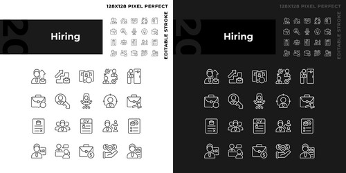 Hiring pixel perfect linear icons set for dark vector