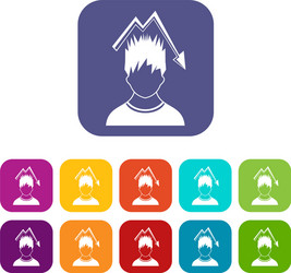 man with falling red graph over head icons set vector image