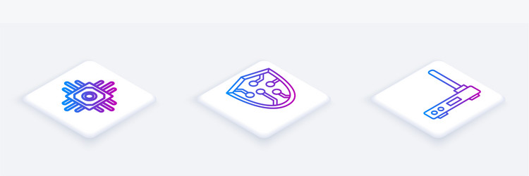 Set isometric line processor cyber security vector