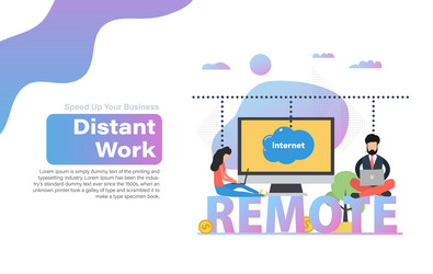 Remote workers with laptops vector