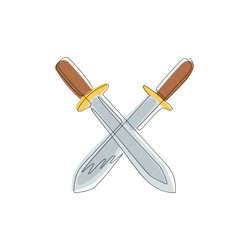 single one line drawing two crossed swords icon vector