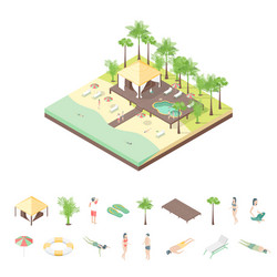 Rest house and elements concept 3d isometric view vector