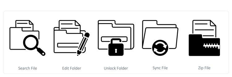 a set of 5 files icons as search file edit folder vector image