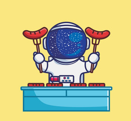 Astronaut Roasting Sausage BBQ vector