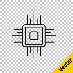 Black line computer processor with microcircuits vector