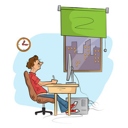 Man Working on Computer Sketch vector image