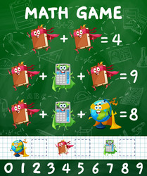 math game with textbook globe and calculator vector