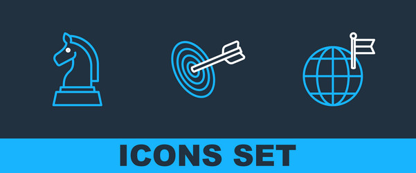 set line planet with flag chess and target icon vector image