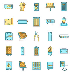 Solar energy equipment icons set color vector