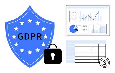 gdpr shield with lock data analytics dashboard vector image