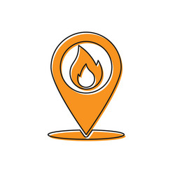 orange map pointer with fire flame icon isolated vector image